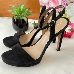 Sam Edelman Jade Woman Black Leather Suede Heel Strap Sandals Size; 10